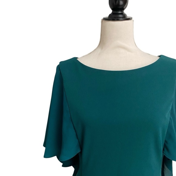 DKNY Emerald Green Sheath Dress Size 8 NWT Flutter Sleeve Cocktail Wedding Guest - Picture 2 of 13